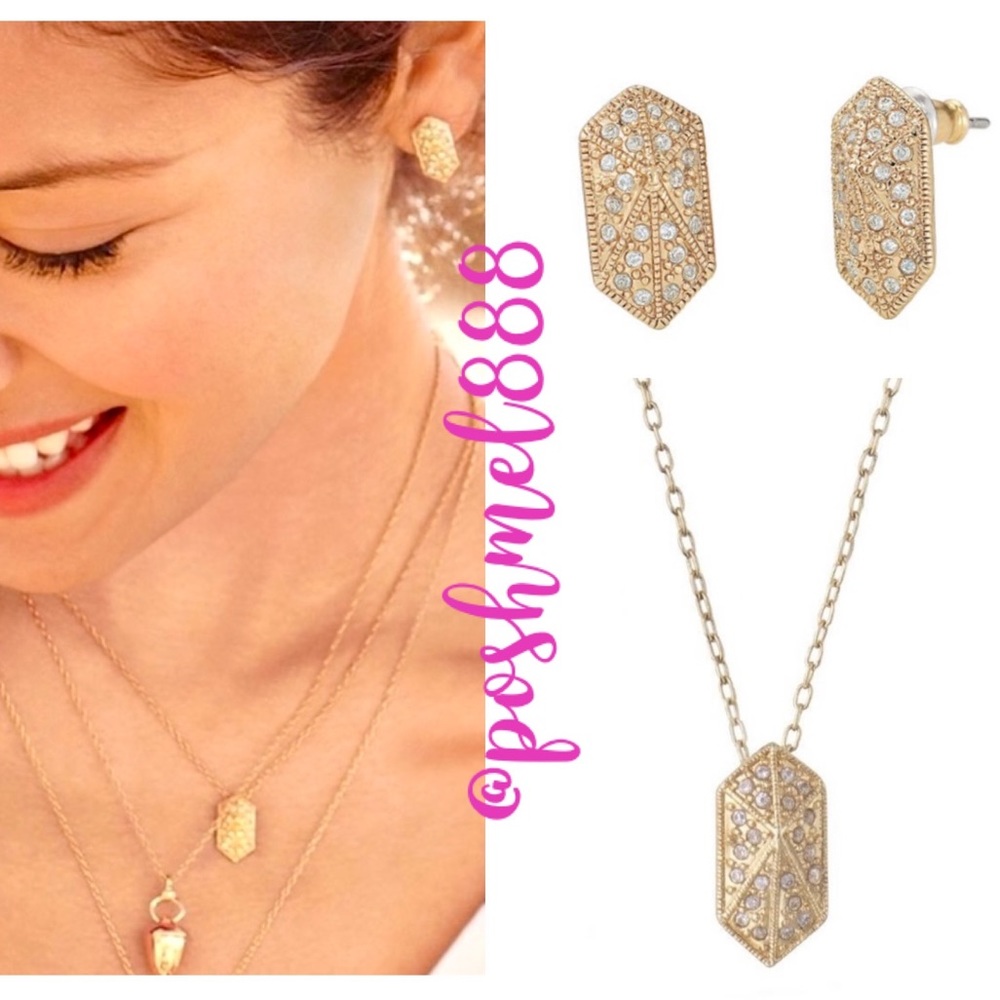 :: Stella & Dot | [GOLD+PAVE] Delicate Dainty Retired Valor Necklace+Ear…